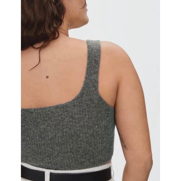 NWT Everlane Size Large Gray Wool Tank Top Cropped Yak Hair Trendy Stretch - Picture 2 of 9